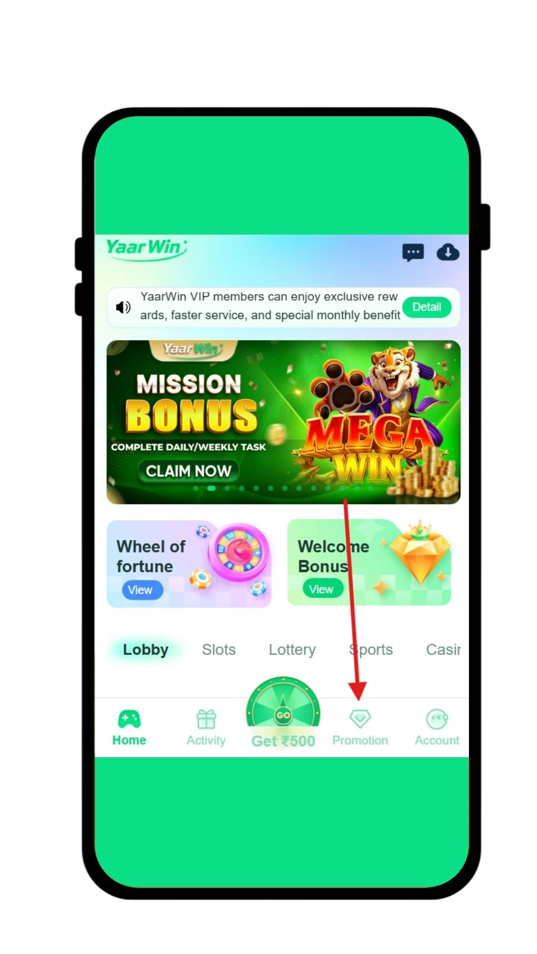 Go to the promotion section